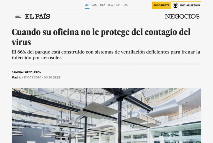 El 86% del parque de oficinas en España está construido con sistemas de ventilación deficientes para frenar la infección por aerosoles.