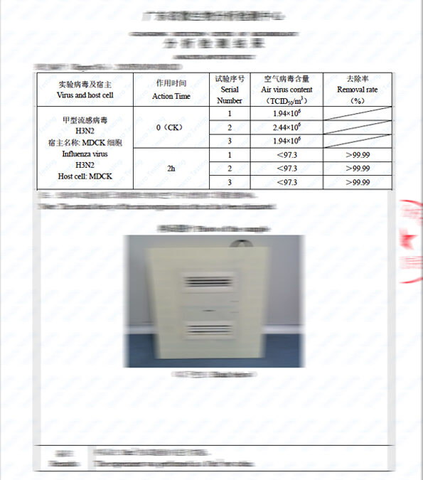 Certified effects on influenza virus